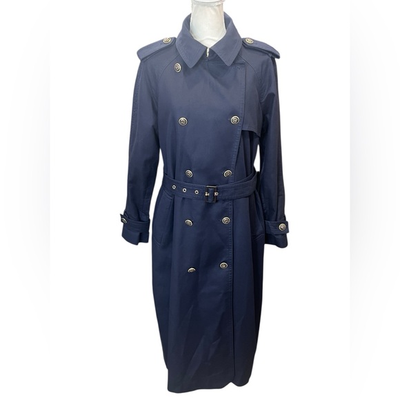 Ann Taylor Navy Double-Breasted Belted Trench Coat – Women’s Medium - Picture 4 of 15